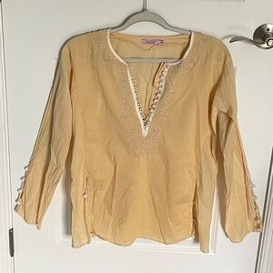 Calypso Women's Silk Embroidered Top Yellow 3/4 Sleeve Size XS - 47479